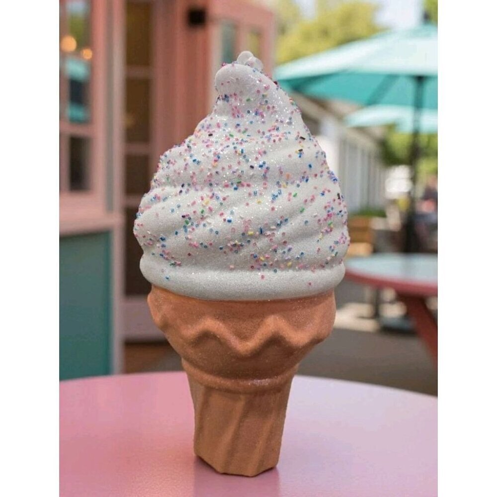 New Large Pink Candy Bakery CHRISTMAS Ice Cream W/ Sprinkles Hanging ORNAMENT
